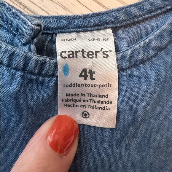 Carters girls 4T denim open shoulder dress w/ ruffle‎ bottom. - Picture 3 of 7